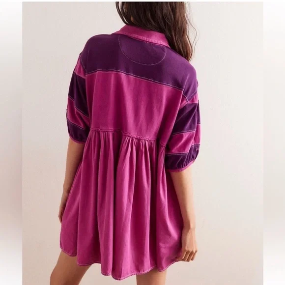 NWT Free People Remi Rugby Mini Dress in Wineberry Size XS OVERSIZED